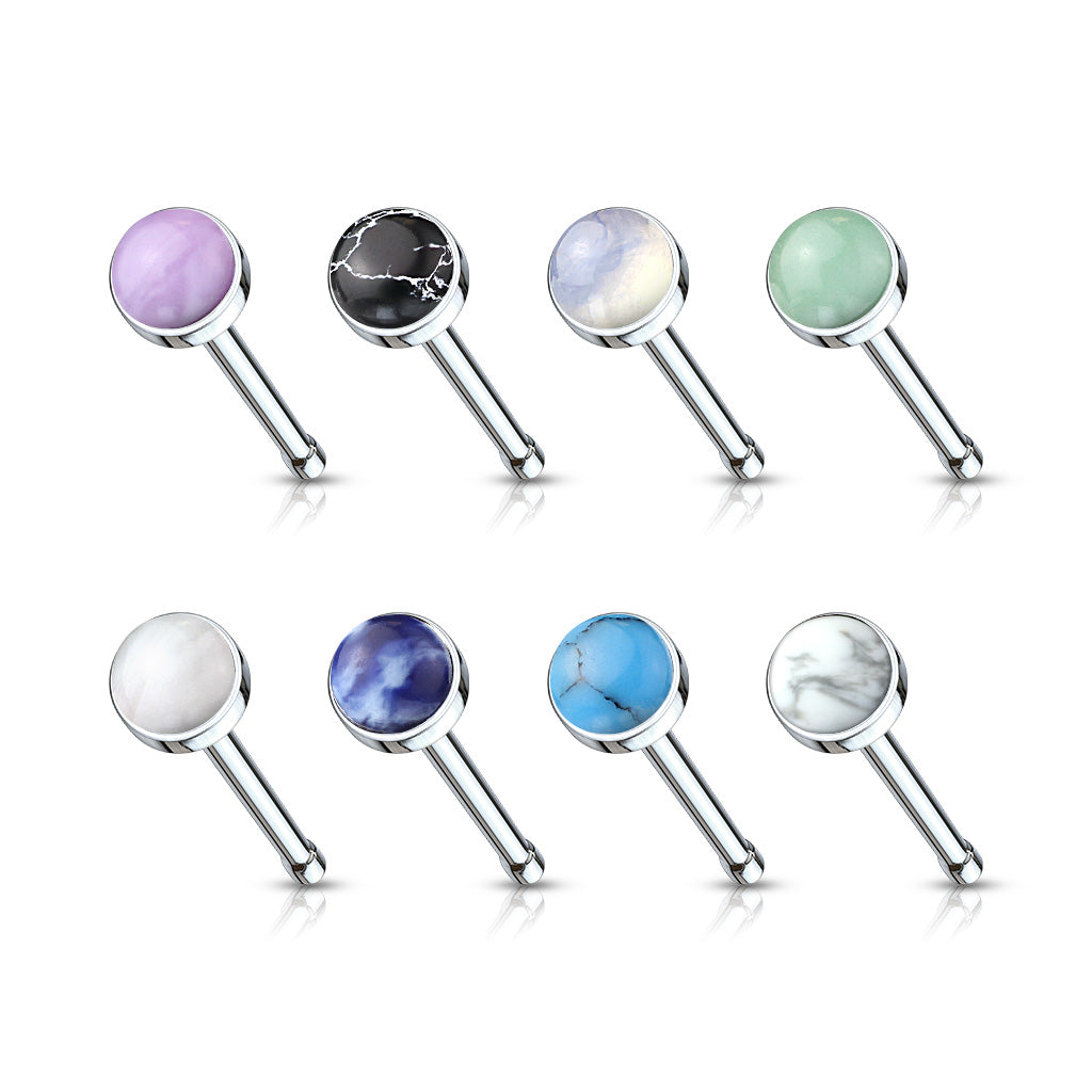 Set of 8 Semi Precious Stone Set Nose Bone Studs - Stainless Steel