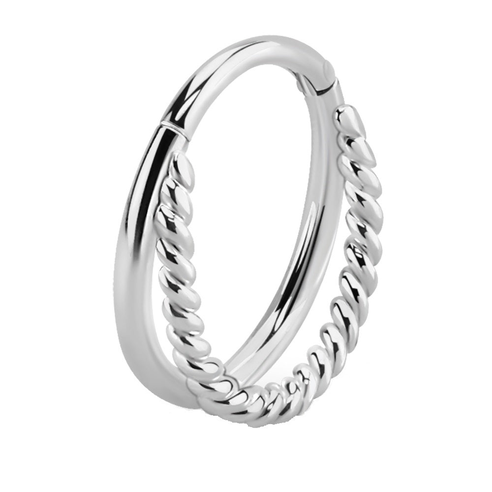 Double Twisted Wire and Plain Hoop Hinged Segment Clicker Ring - 925 Sterling Silver