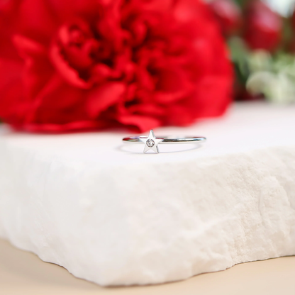 CZ Crystal Center Star Ring - 316L Stainless Steel