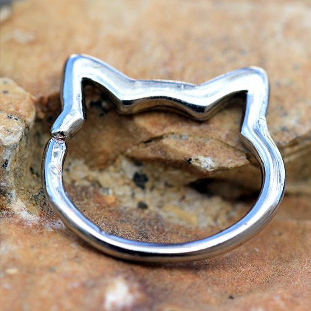 Cat Face Seamless Bendable Cartilage Daith Ring - 316L Stainless Steel