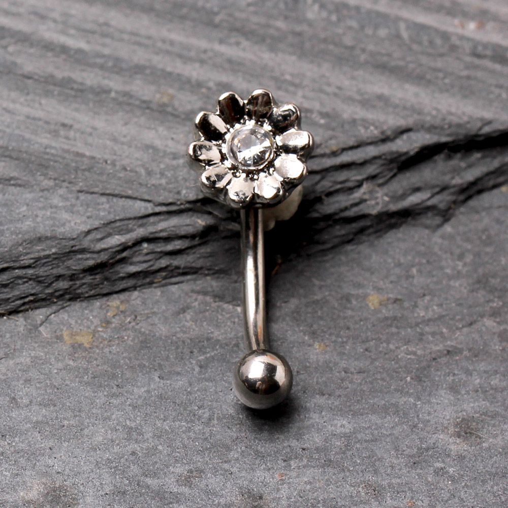CZ Crystal Daisy Flower Eyebrow Curved Barbell - 316L Stainless Steel