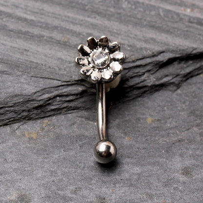 CZ Crystal Daisy Flower Eyebrow Curved Barbell - 316L Stainless Steel