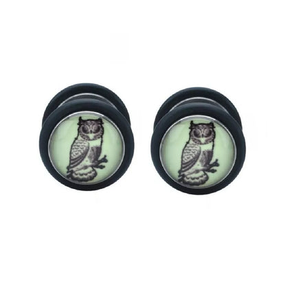 Glow In The Dark Owl Cheater Plugs - Stainless Steel