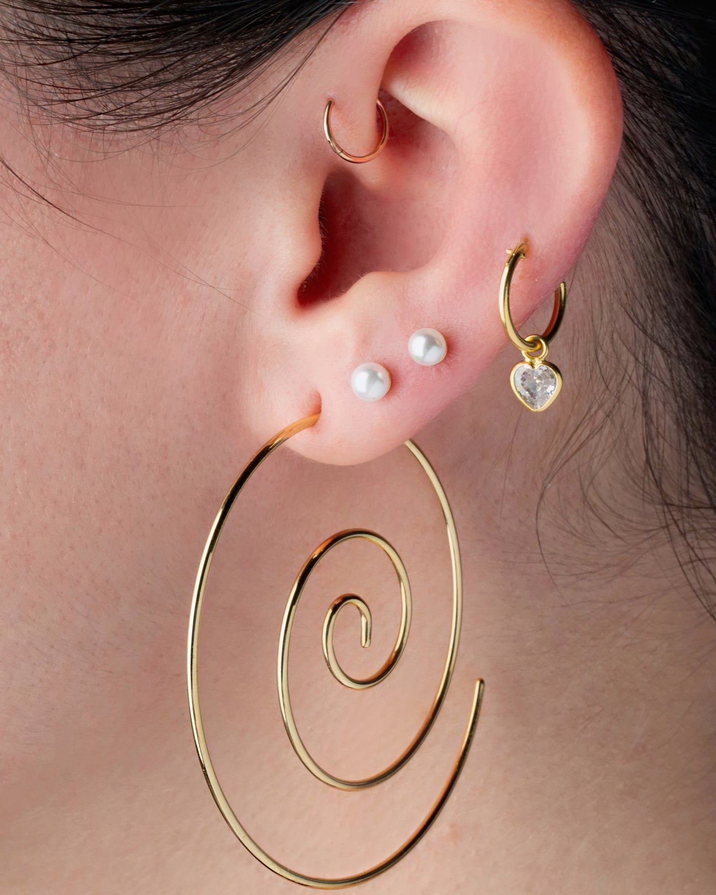 Large Spiral Coiled Hoop Earrings - Stainless Steel - Pair