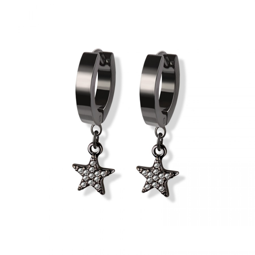 CZ Crystal Star Dangling Huggie Hoop Earrings - Pair - 316L Stainless Steel