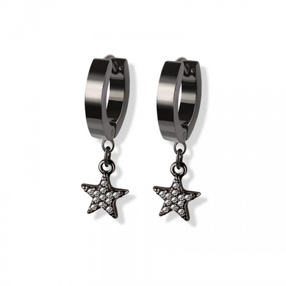 CZ Crystal Star Dangling Huggie Hoop Earrings - Pair - 316L Stainless Steel