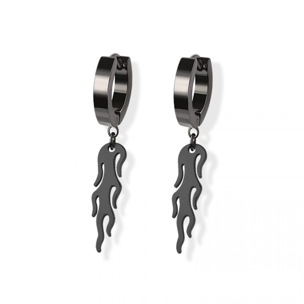 Flame Dangling Huggie Hoop Earrings - Pair - 316L Stainless Steel