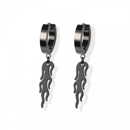 Flame Dangling Huggie Hoop Earrings - Pair - 316L Stainless Steel