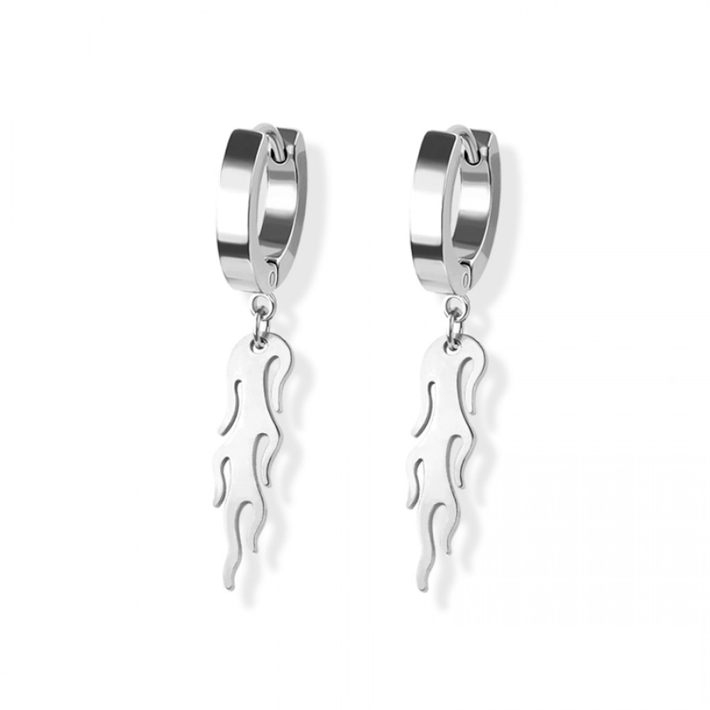 Flame Dangling Huggie Hoop Earrings - Pair - 316L Stainless Steel