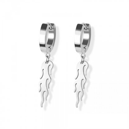 Flame Dangling Huggie Hoop Earrings - Pair - 316L Stainless Steel