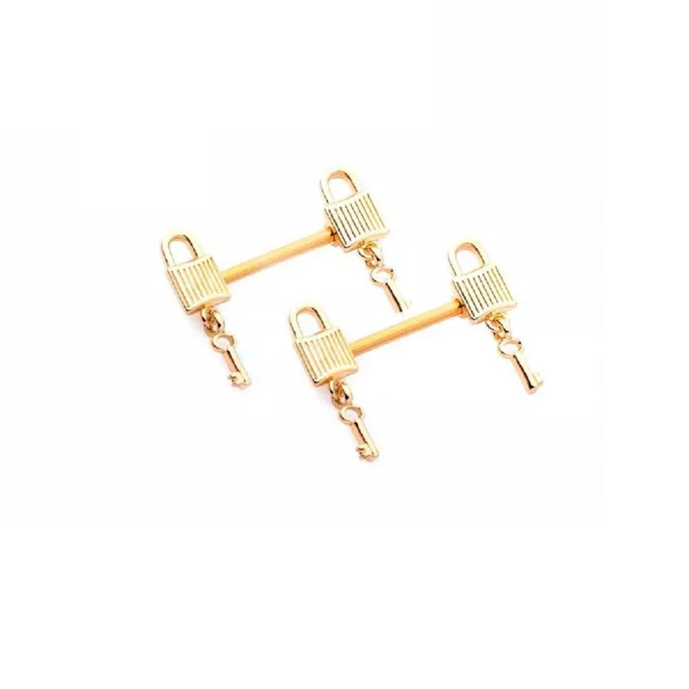 Locks with Dangling Keys Nipple Barbells - Stainless Steel - Pair ...