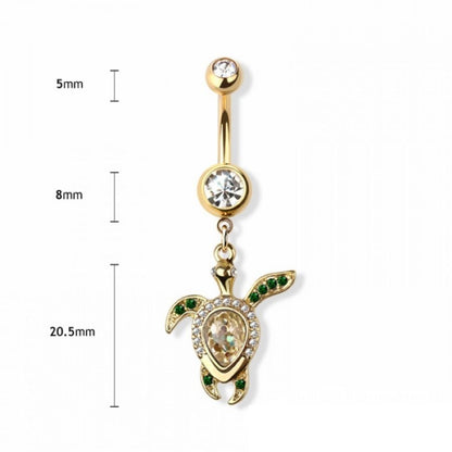 Swimming Sea Turtle Dangling Belly Button Ring - 316L Stainless Steel