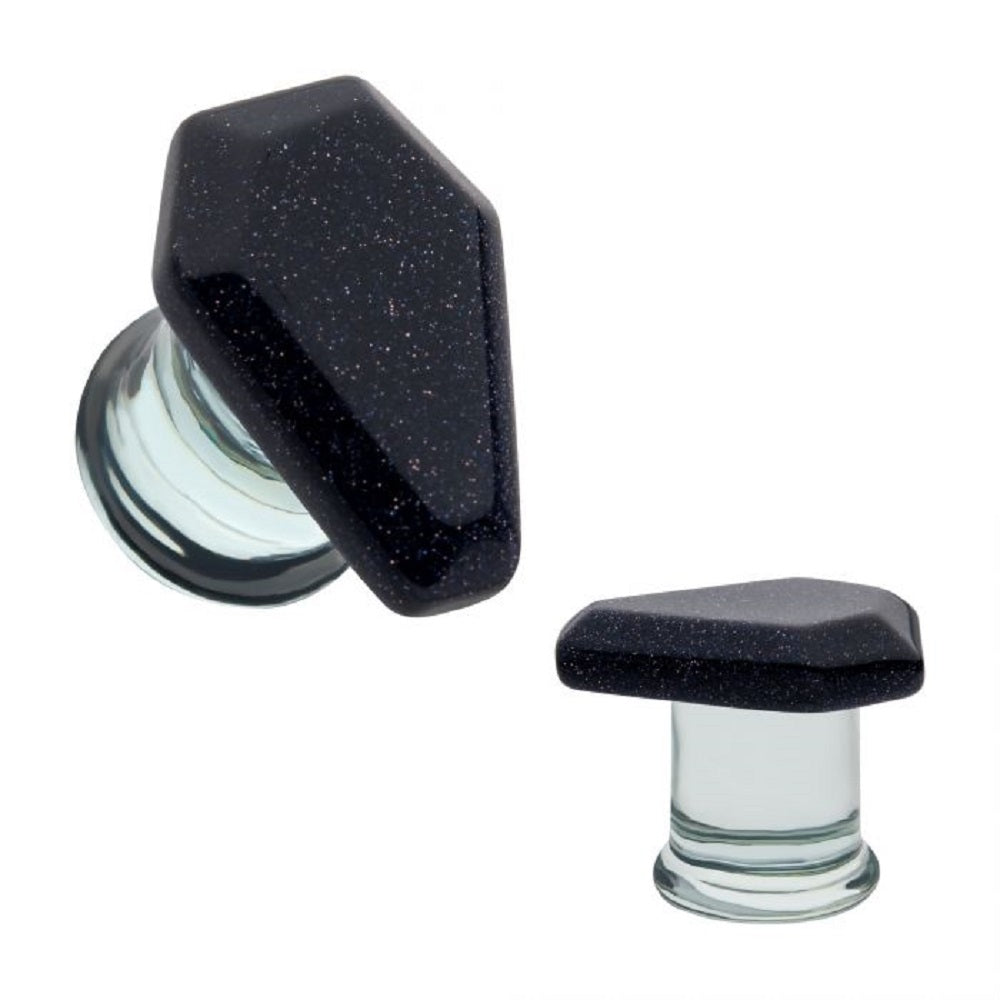 Glass Coffin Shaped Double Flared Plugs - Pair