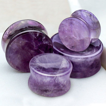 Natural Concave Amethyst Stone Saddle Plug Gauges
 - Pair