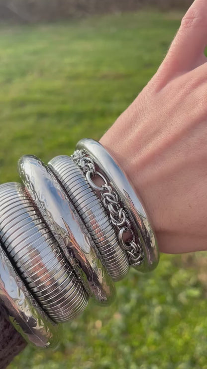 Hammered Textured Bangle Bracelet - 304 Stainless Steel