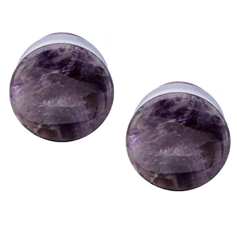 Amethyst Natural Stone Single Flare Plugs with Clear O Ring