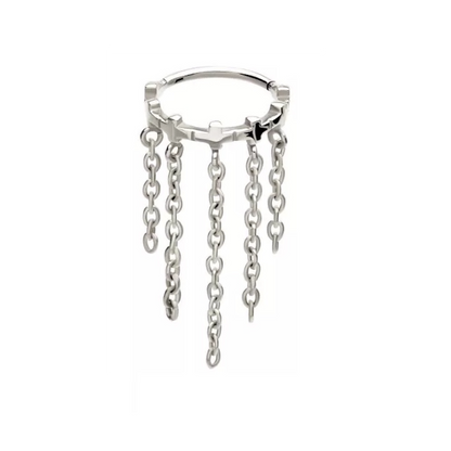 Cross Lined with Dangling Chains Hinged Segment Clicker Ring - 316L Stainless Steel