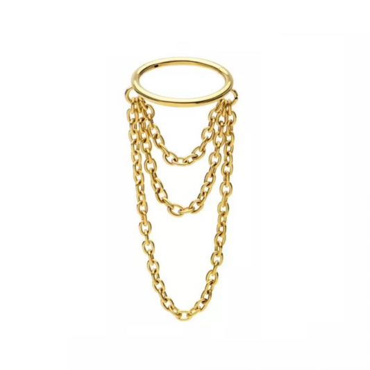 Triple Dangling Chains Side Facing Hinged Segment Clicker Ring - 316L Stainless Steel