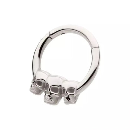 Triple Skull Lined Hinged Segment Clicker Ring - 316L Stainless Steel