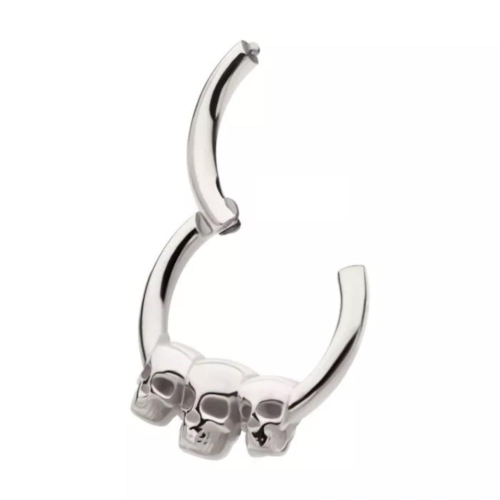 Triple Skull Lined Hinged Segment Clicker Ring - 316L Stainless Steel