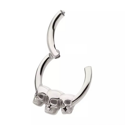 Triple Skull Lined Hinged Segment Clicker Ring - 316L Stainless Steel