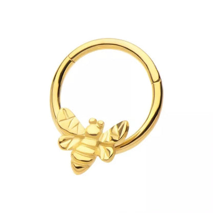 Bee Front Hinged Segment Clicker Ring - Gold PVD Stainless Steel