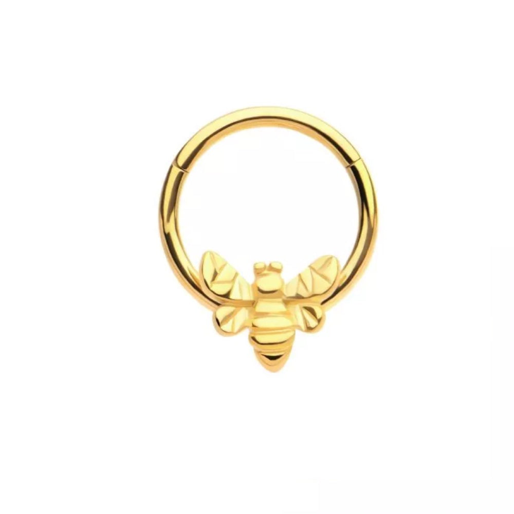 Bee Front Hinged Segment Clicker Ring - Gold PVD Stainless Steel