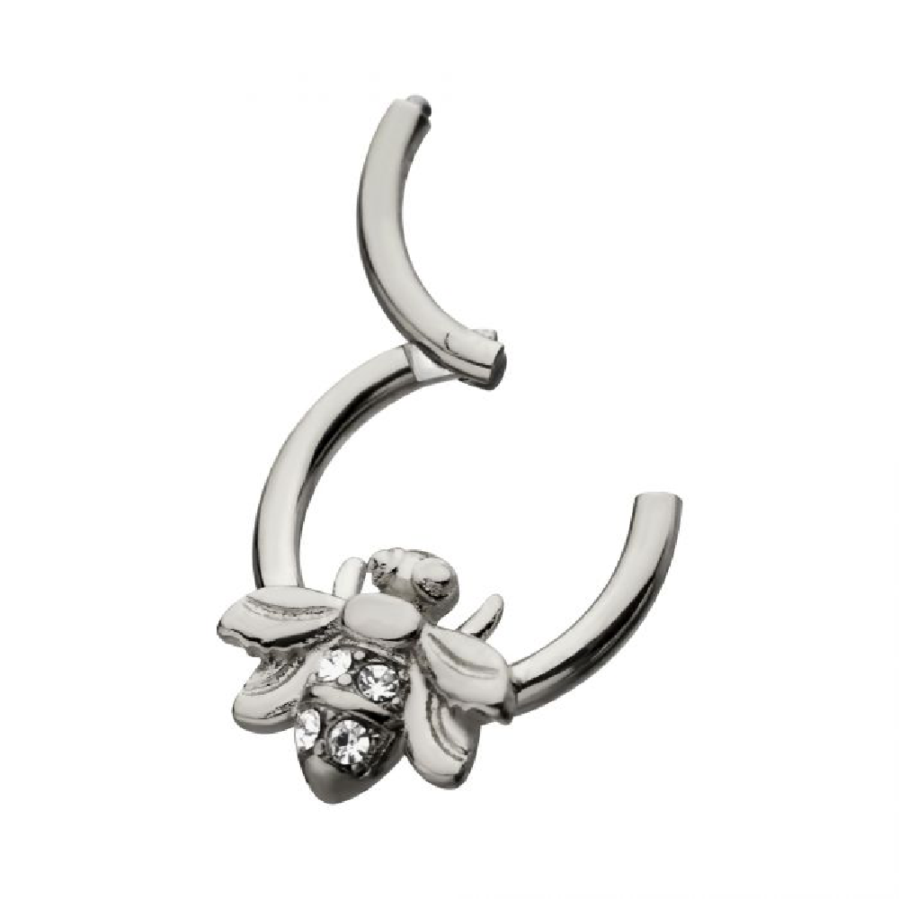 Crystal Honey Bee Hinged Segment Ring - Stainless Steel