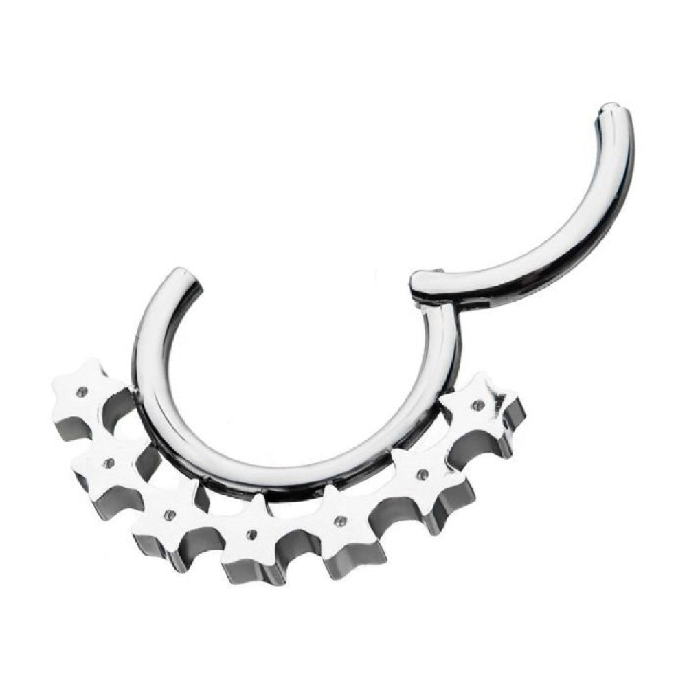 Wild West 7 Star Edged Seamless Septum Cartilage Helix Daith Hinged Segment Clicker Ring - 316L Stainless Steel