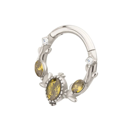 Olive Green CZ Crystal Vined Hinged Segment Clicker Ring - 316L Stainless Steel