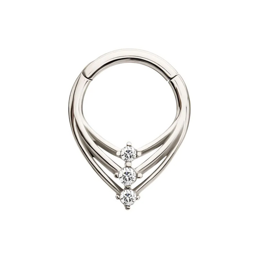 Triple CZ Crystal Pointed Hinged Segment Clicker Ring - 316L Stainless Steel