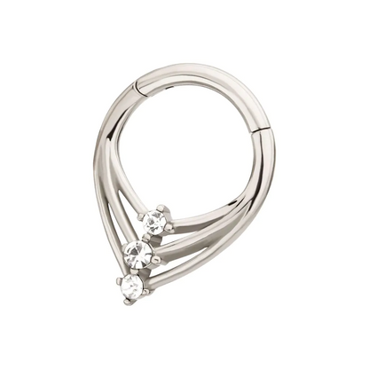 Triple CZ Crystal Pointed Hinged Segment Clicker Ring - 316L Stainless Steel