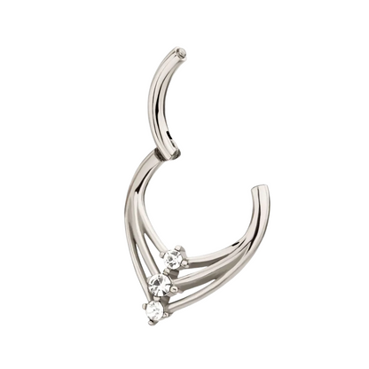 Triple CZ Crystal Pointed Hinged Segment Clicker Ring - 316L Stainless Steel