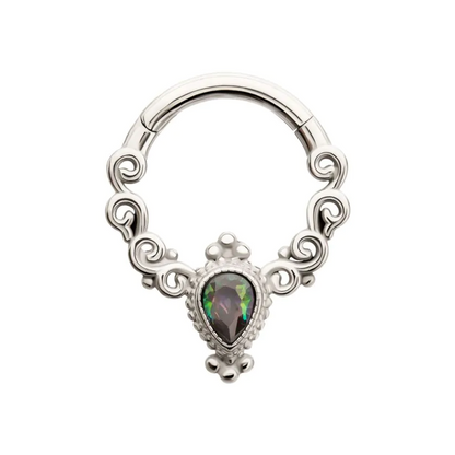 Beaded Vitrail Medium Teardrop Hinged Segment Clicker Ring - 316L Stainless Steel