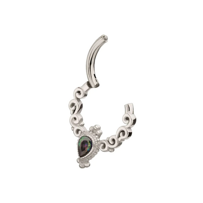 Beaded Vitrail Medium Teardrop Hinged Segment Clicker Ring - 316L Stainless Steel