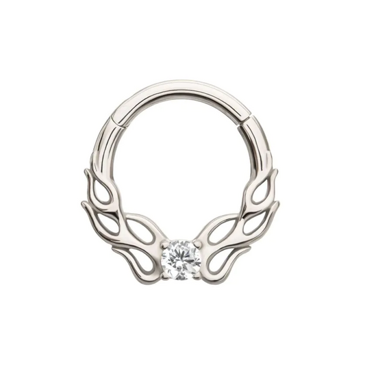 CZ Crystal with Flame Front Hinged Segment Clicker Ring - 316L Stainless Steel