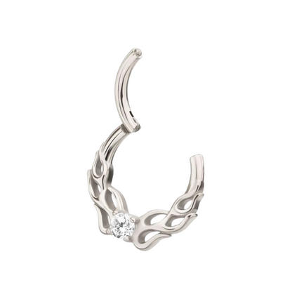 CZ Crystal with Flame Front Hinged Segment Clicker Ring - 316L Stainless Steel