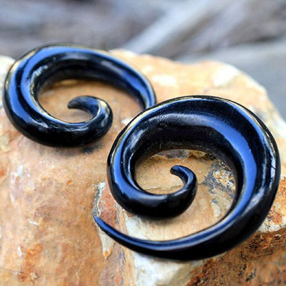 Natural Organic Buffalo Horn Spiral Taper Plugs - Pair