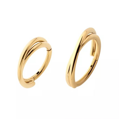 Double Hoop Criss Cross Hinged Segment Clicker Ring - 24Kt Gold PVD Titanium