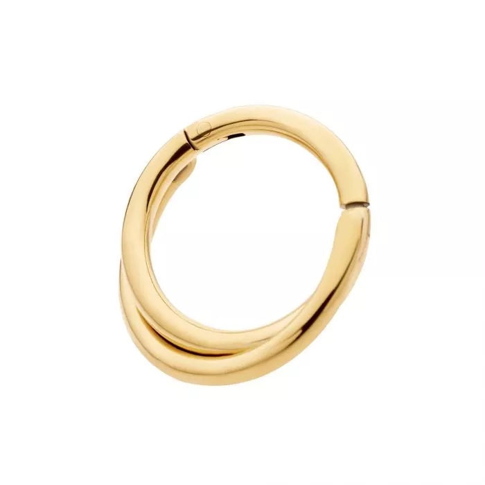 Double Hoop Criss Cross Hinged Segment Clicker Ring - 24Kt Gold PVD Titanium