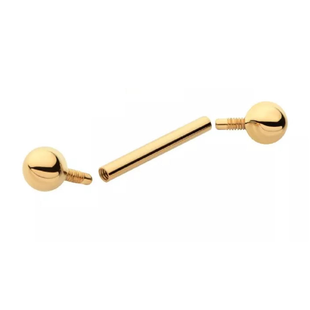 Internally Threaded Straight Barbell - 14kt Yellow Gold