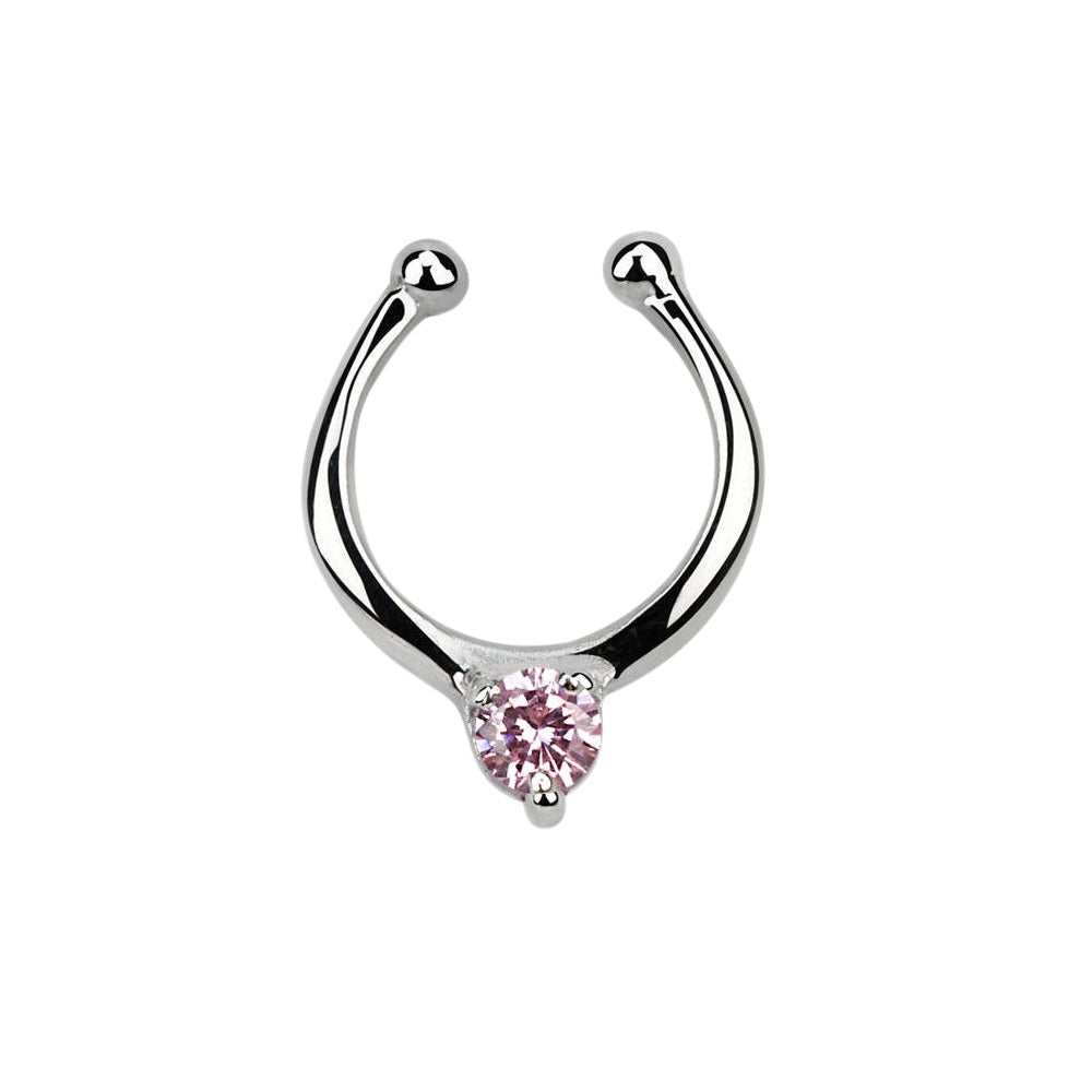 CZ Crystal Center Clip On Non-Piercing Septum Ring
 - Sterling Silver