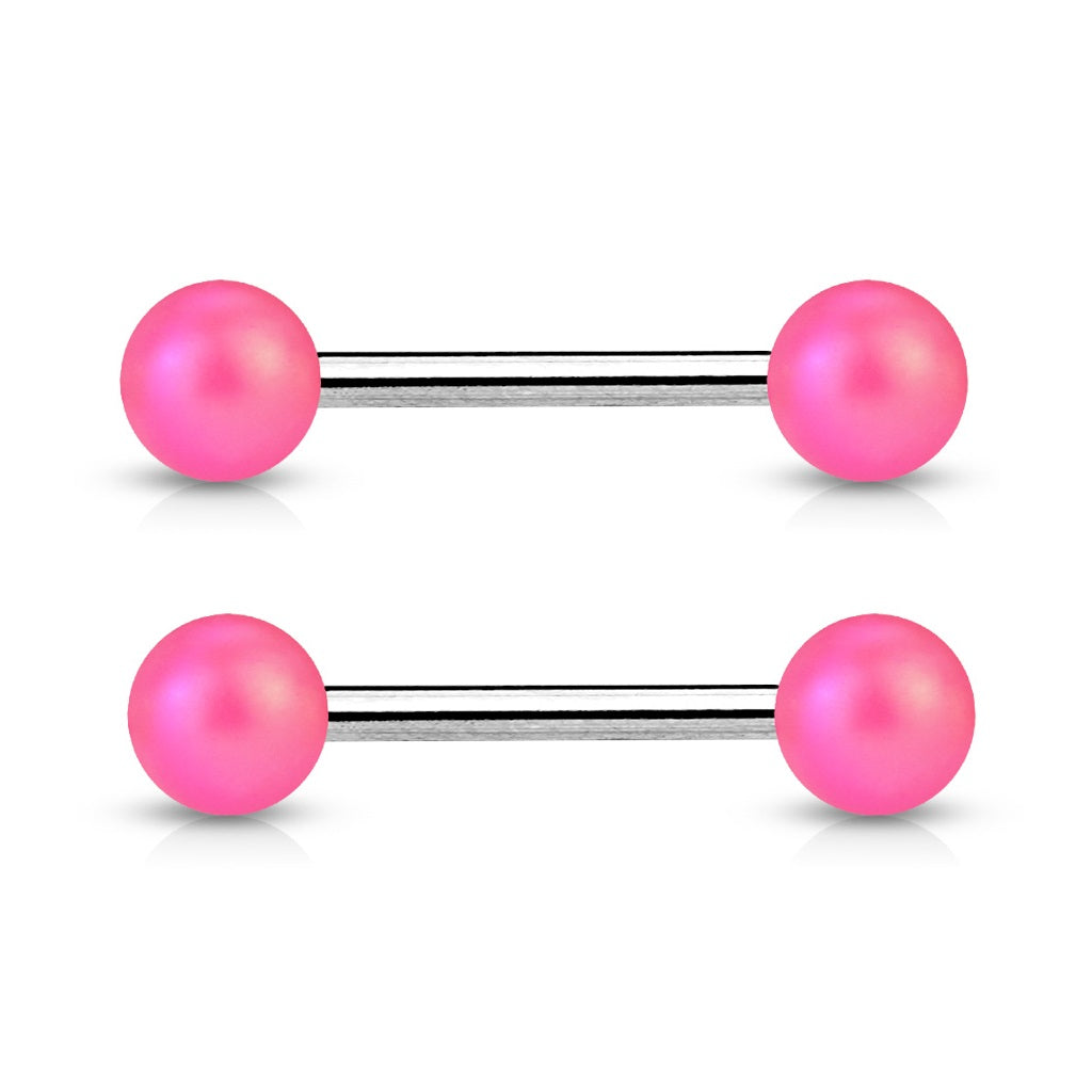 Colorful Pearlish Balls with Matte Finish Nipple Barbells - 316L Stainless Steel - Pair