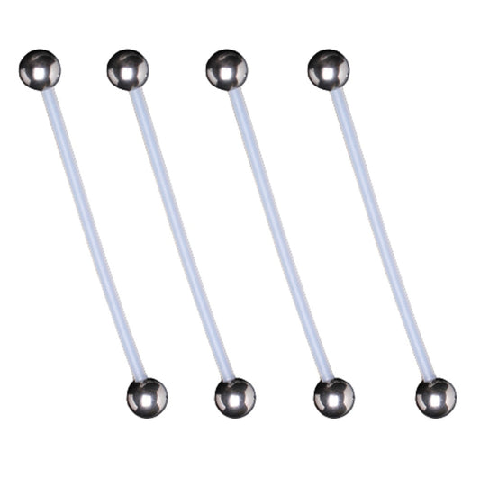 Set of 4 Bioflex with Metal Ball Ends Pregnancy Belly Button Ring Retainers - Stainless Steel