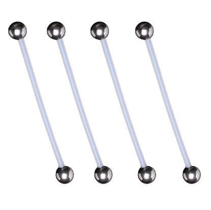 Set of 4 Bioflex with Metal Ball Ends Pregnancy Belly Button Ring Retainers - Stainless Steel