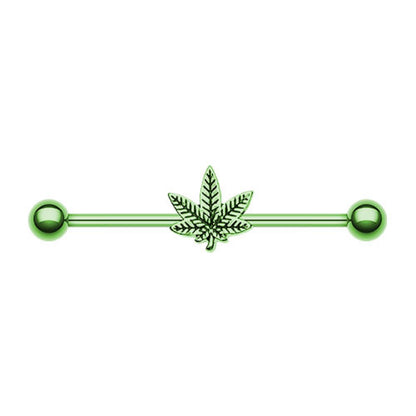 Marijuana Cannabis Pot Leaf Industrial Barbell
 - Stainless Steel