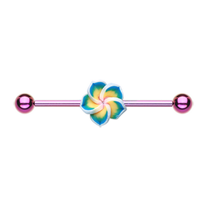 Hawaiian Plumeria Flower Industrial Barbell
 - Stainless Steel