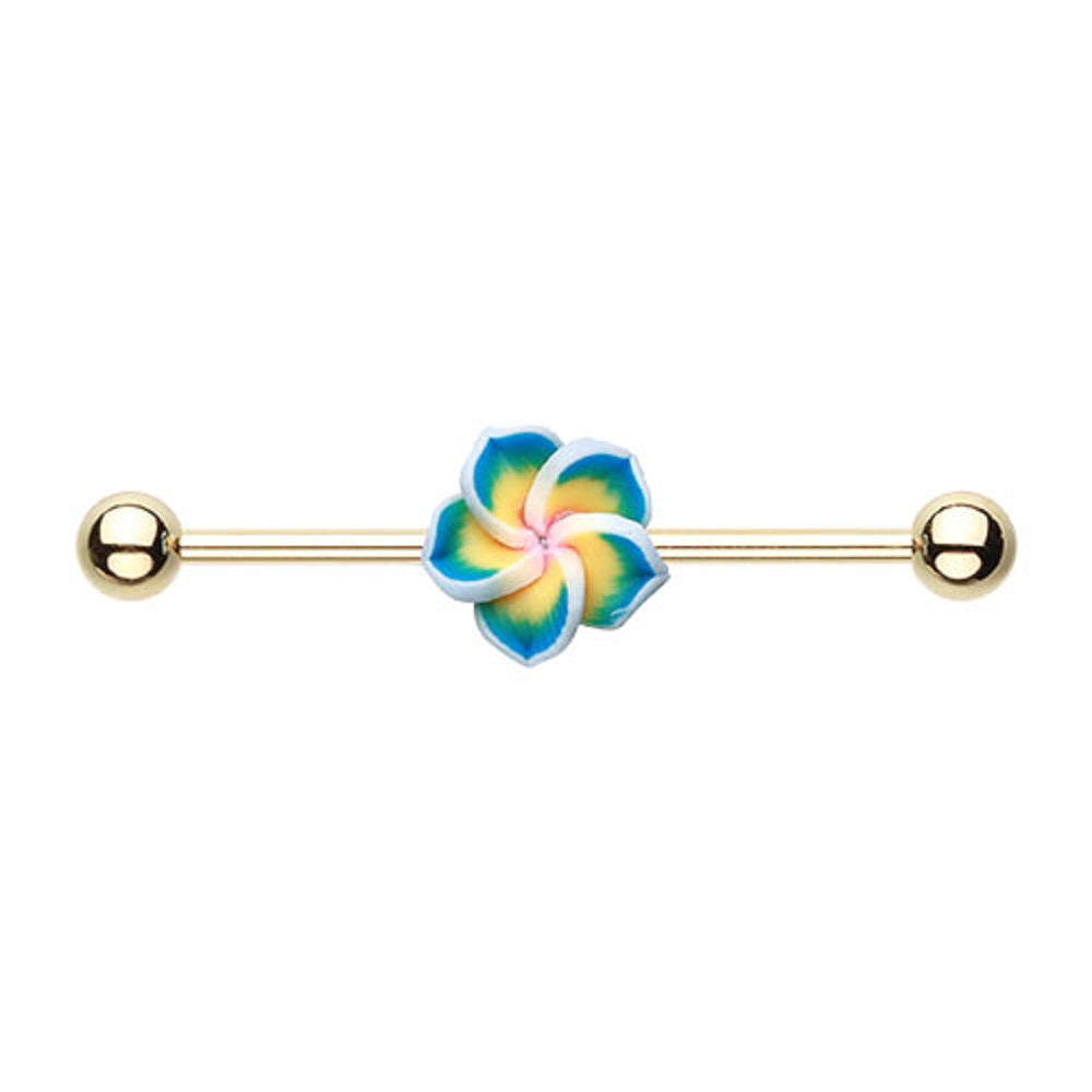 Hawaiian Plumeria Flower Industrial Barbell
 - Stainless Steel