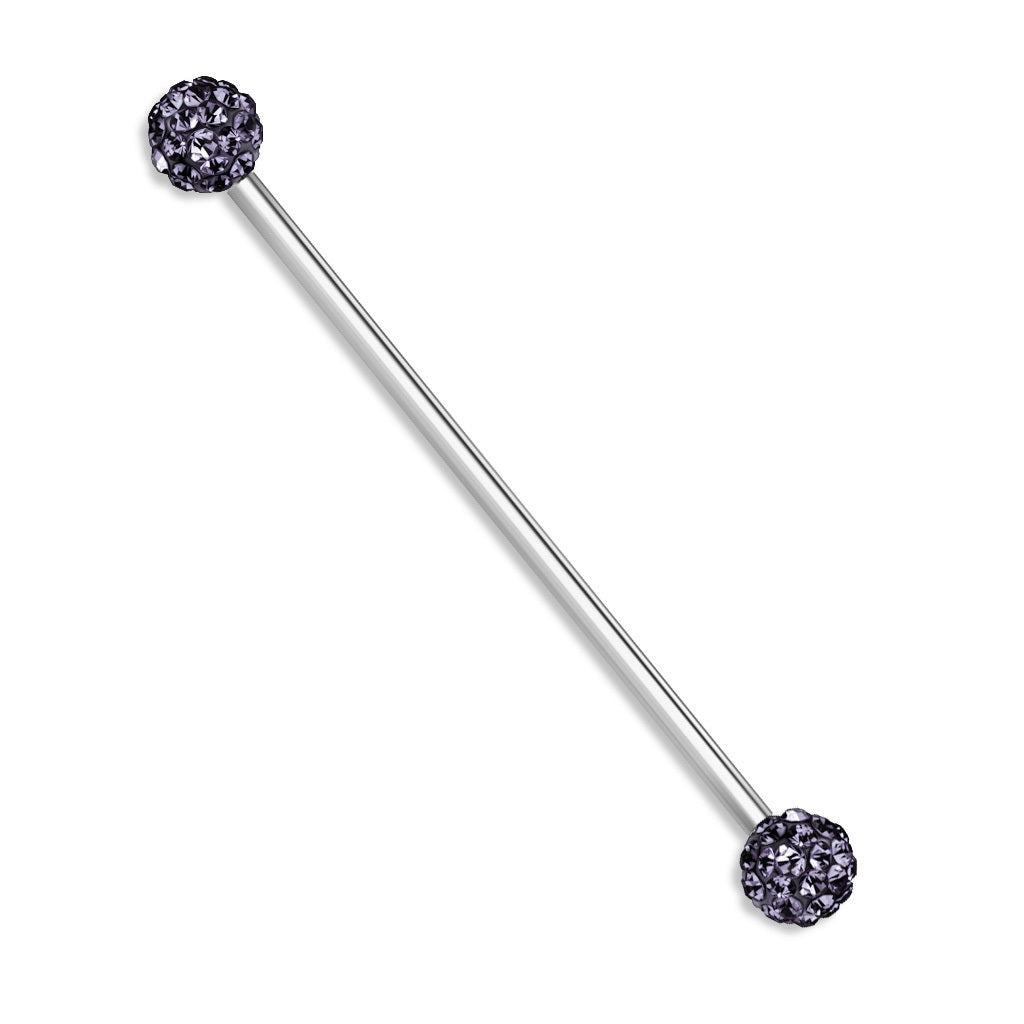 Crystal Paved Ferido Balls Industrial Barbell - Stainless Steel