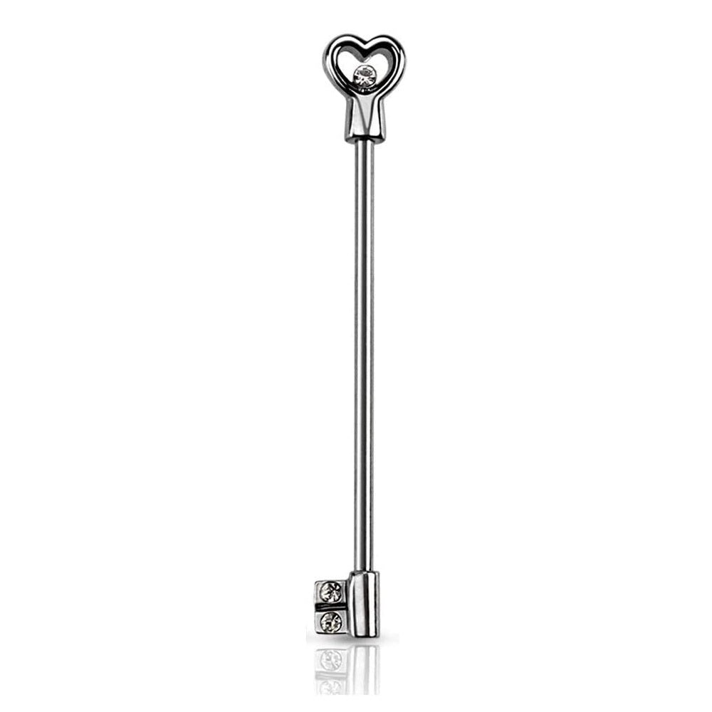 CZ Crystal Heart Key Industrial Barbell - Stainless Steel